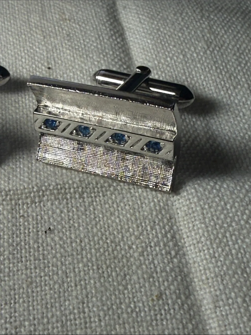 Silver Tone Men’s Cufflinks with Blue Accent Stones
